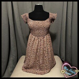 Tan Floral Smocked Bodice Off Shoulder Sundress Size Medium